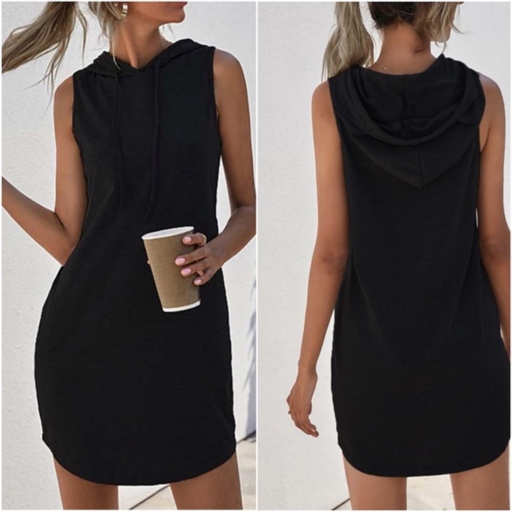 Casual Blue Minimalist Sleeveless Hoodie Dress - Picture 8 of 9